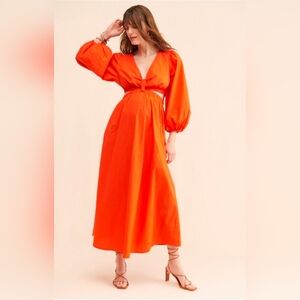 NWT Ingrid & Isabel Maternity Bright Orange Cutout Maxi Dress
